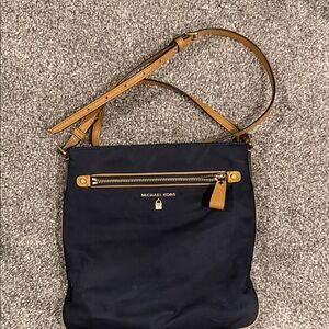 Michael Kors Dark Blue and Tan Crossbody Bag